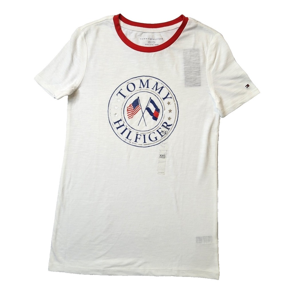 Tommy Hilfiger Women T-Shirt Graphic Casual Tee Short Sleeve Size 2XS OEM